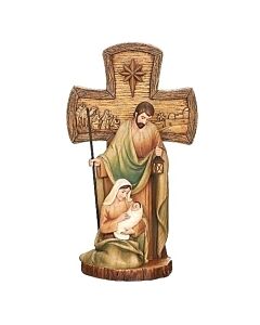 Stained Wood Cross W/Holy Family
