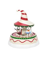 A collectible figurine featuring Zero, the ghost dog from The Nightmare Before Christmas, floating beside his whimsical gravestone-shaped dog house.
