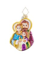 Christopher Radko 'The Love of a Family' Gem captures a Nativity scene where each figure is intricately intertwined, symbolizing the strong bonds of family. This glass ornament beautifully represents the spirit of togetherness during the holidays