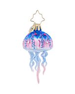 Christopher Radko 'Colorful Jelly' Gem depicts a vibrant jellyfish in pink and blue hues, gracefully drifting among your tree branches. This glass ornament brings a touch of seaside cheer to your holiday decorations.