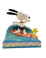 This Jim Shore figurine features Snoopy and Woodstock riding a wave, capturing the thrill of surfing fun. Handcrafted with intricate folk art patterns, it blends playful adventure with nostalgic charm.
