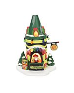 A whimsical Department 56 collectible building, the Crayola Art Center is designed to resemble a giant, vibrant green crayon. This brightly colored kiosk invites visitors to discover new art supplies and projects, hinting at creative fun within.