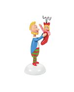 Whoville figure excitedly peeks into a festive Christmas stocking brimming with whimsical surprises and holiday cheer.