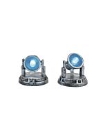 Pair of decorative spotlights beaming upward, perfect for highlighting a village movie premiere or holiday display.