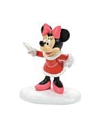 Minnie Mouse confidently poses in stylish bright pink pumps, dressed festively and ready for a holiday celebration.