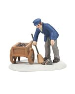 Groundskeeper figurine sweeping with a broom beside a handcart, preparing the zoo for visitors.
