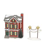Elegant red brick home adorned with a New Year’s Eve banner, setting the scene for a festive holiday celebration.