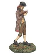 A figurine of the lanky, nervous schoolmaster Ichabod Crane, dressed in early 19th-century attire, holding a book and lantern as he cautiously navigates the haunted village of Sleepy Hollow.