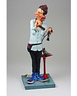 A whimsical figurine of a flamboyant hairstylist, humorously highlighting the extravagance of high-end hair care.