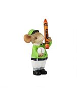 A determined mouse in baseball uniform grips a bright Crayola crayon as his makeshift bat, proving that creativity and heart matter more than size on the diamond. This whimsical figurine captures the pure joy of childhood play where imagination transforms