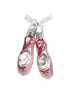 Graceful pirouette in pink and red: A mesmerizing ballet slipper ornament, adorned with a dainty bow, twirls elegantly into your heart. Let the enchanting dance of the holiday season begin!