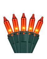 50 Amber Lights Grn Wire - Incandescent