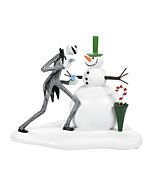 A collectible accessory featuring Jack Skellington curiously examining a snowman in Christmas Town, capturing his wonder and delight.