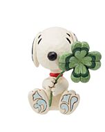 Jim Shore’s Snoopy figurine brings charm and luck, holding a giant four-leaf clover with a joyful grin. His patchwork ears and rosemaled paws highlight the artist’s signature style while celebrating the playful Peanuts spirit.