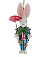 A whimsical White Rabbit Nutcracker Ornament, inspired by Lewis Carroll's 'Alice in Wonderland', with vibrant colors and intricate details, perfect for adding a touch of magic to your Christmas tree