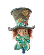 The whimsical Mad Hatter, complete with his signature 10/6 card, perches atop a glittery green top hat in this delightful ornament. This Holly Adler design captures the fantastical charm of Wonderland's most famous tea party.