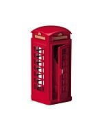 A vibrant red British telephone booth, instantly recognizable, standing as a timeless symbol of communication and nostalgia, with gold lettering spelling 'TELEPHONE' above its door.