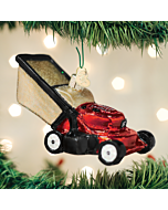 The Lawn Mower Ornament by Old World Christmas features a detailed red and black mower crafted with festive charm. This unique collectible adds a playful nod to backyard chores and outdoor living to holiday décor.
