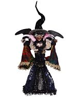 Mark Roberts' 'The Witching Hour' collectible features a meticulously crafted witch in black, adorned with layers of luxurious fabrics, beads, and feathers. A perfect addition to your fall décor, this piece embodies the spirit of Halloween.