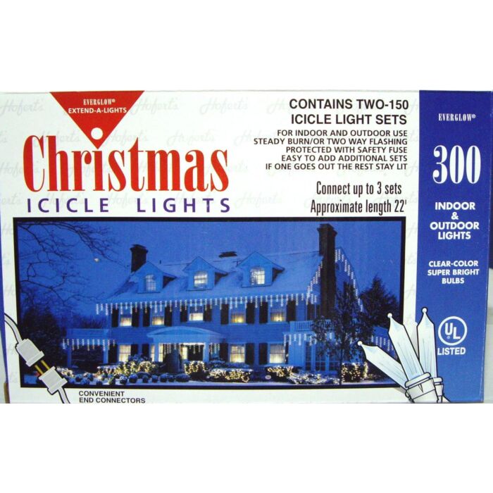 J HOFERT CO 265222 300 Clear Icicle Lights White Wire Incandescents