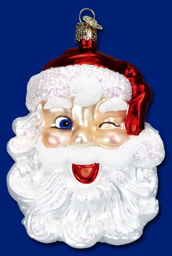 Winking Santa Glass Ornament