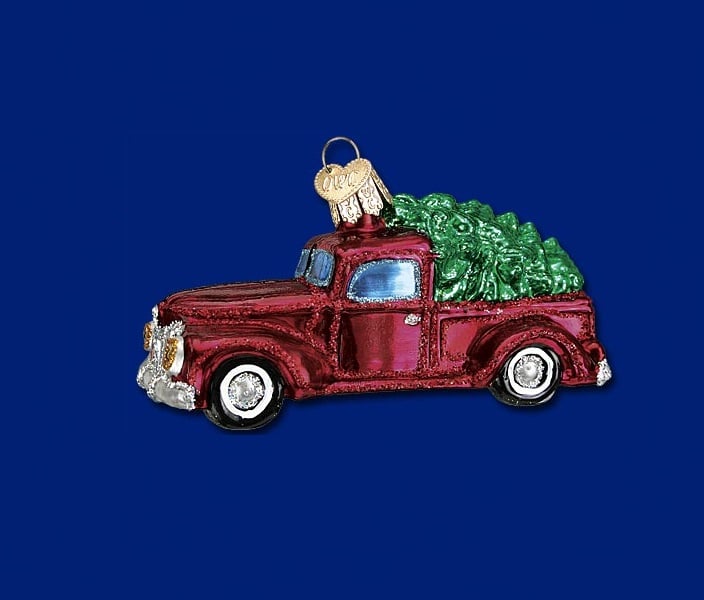 Old Truck with Tree Glass Ornament